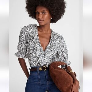 Madewell Ruffled Pintuck Puff-Sleeve Top. Size S.